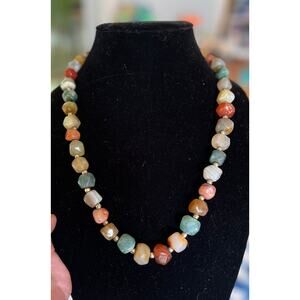 Vintage chunky mixed gemstone polished stone bold statement necklace boho